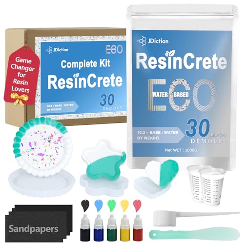 JDiction ResinCrete Kit, All-in-One Kit Easy for Beginners, 20-30Minutes Demold, Include Water-Based Eco-Friendly Casting Powder, Mold & Pigment, JDiction