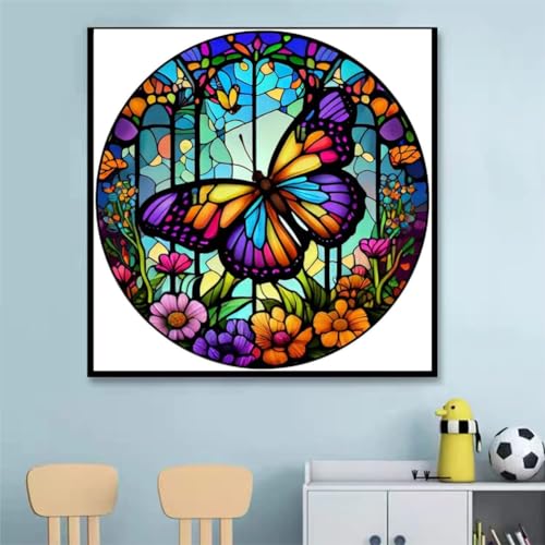 KTHOFCY 5D DIY Diamond Painting Kits for Adults Kids, Butterfly Stained Glass Full Drill Embroidery Cross Stitch Crystal Rhinestone Paintings KTHOFCY
