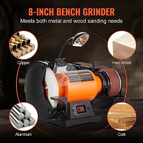 VEVOR 8 Inch Bench Grinder with 2 x28 Inch Belt Sander Combo, Bench Grinder Sander with 2.5A Induction Motor for Metalworking Sharpening Grinding VEVOR