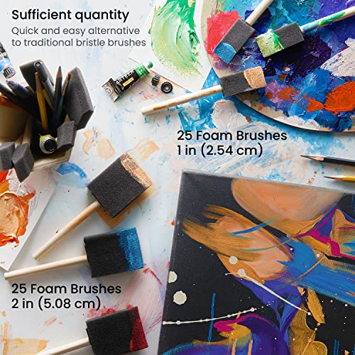 Arteza Foam Paint Brushes, Includes 50 Sponge Brushes, 25 x 1 Inch Brushes and 25 x 2 Inch Brushes, Art Supplies for Painting, DIY, and Wood Staining ARTEZA