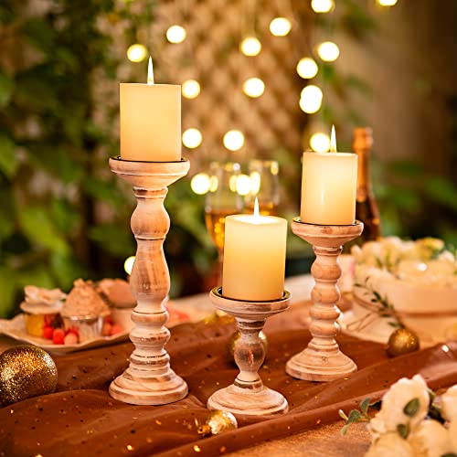 Wood Candle Holders for Pillar Candles - Tall Rustic Candle Holder (Set of 3), Large Farmhouse Candle Holders Candle Stand, Pillar Candle Holder Set Inweder