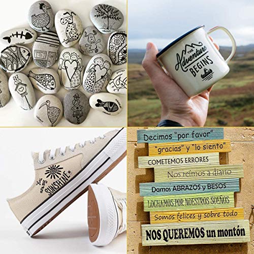 NAWOD Black Paint Pens - 6 Pack Acrylic Black White Permanent Markers, Acrylic Paint Pens for Rock Painting, Wood, Metal, Stone, Ceramic, Glass, NAWOD