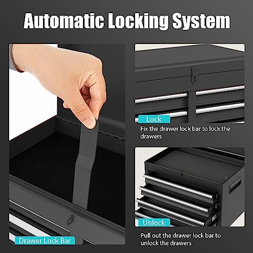 Goplus Tool Chest, 5-Drawer Rolling Tool Storage Cabinet with Detachable Top Tool Box, Liner, Universal Lockable Wheels, Adjustable Shelf, Locking Goplus