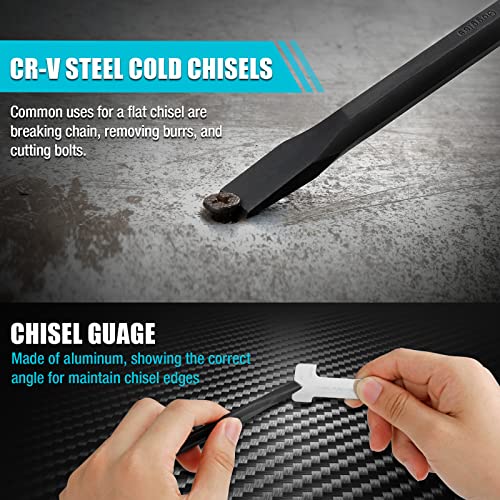 DURATECH 18 Piece Punch/Chisel/Alignment Tool Set, Including Pin Punch, Center Punch, Nail punch, Alignment Tool, Cold Chisel, Chisel Gauge, for DURATECH