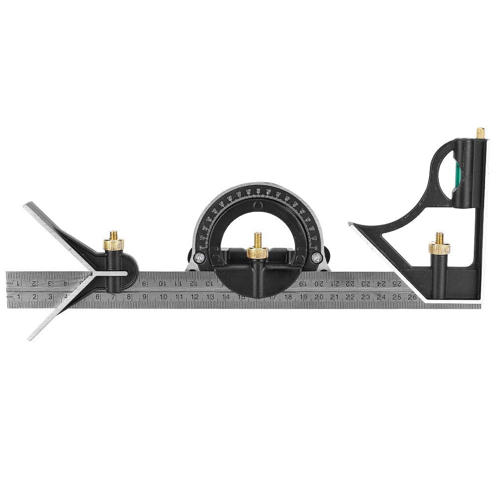 Combination Tri-Square Set, 300mm Stainless Steel Angle Ruler, 0-180° 0.01 Precision Protractor Measure POCREATION