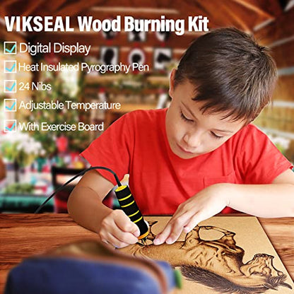 Professional Wood Burning Kit， 60W Pro Pyrography Pen Wood Burner with 24 Wire Nibs Tips Including Ball Tips， Wood Burning kit for adults and