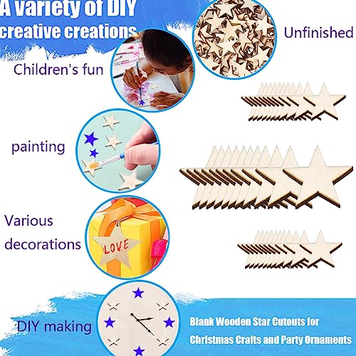 ZQYYQZ 100 Pieces 2 Inch Wooden Stars Shape Unfinished Wood Stars Pieces, Blank Wooden Star Cutouts for Christmas Crafts and Party Ornaments ZQYYQZ
