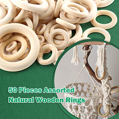 Suiwotin 50pcs 5 Sizes Natural Wood Rings, Unfinished Solid Wooden Hoops, Smooth Wooden Rings for Craft, Jewelry Making, DIY Pendant Connectors suiwotin