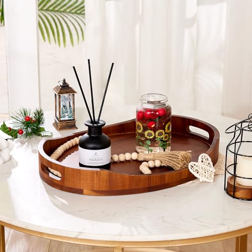 Acacia Wood Serving Tray with Handles, Decorative Ottoman Tray Platter for Breakfast in Bed, Living Room, Coffee Table, Lunch, Dinner, Bathroom, HouseJoy