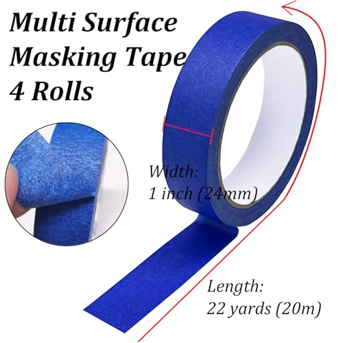 4 Rolls Blue Painters Tape, Masking Tape, Painter's Tape, Painting Tape with Multi-Surface Adhesive Backing for Artist DIY Crafts, Arts, Decorations, SmaringWing
