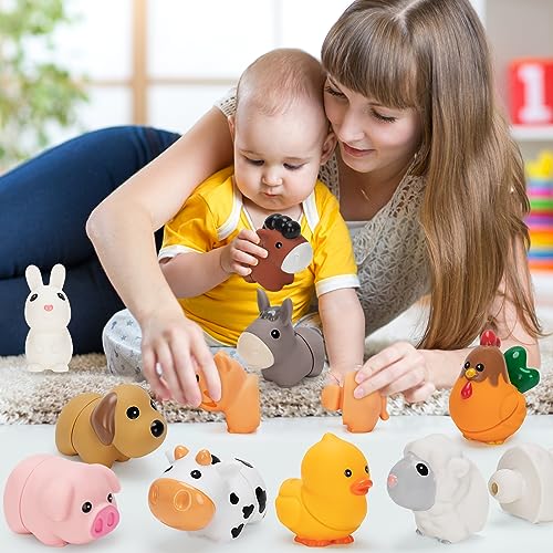 V-Opitos Learning Farm Animal Toys for Kids Age 1, 2, 3 Year Old, 10 Pack Farm Animal Matching Fine Motor Montessori Toys, Christmas, Birthday Gifts V-Opitos
