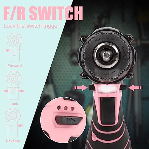COMOWARE Cordless Drill Set, 12V Power Drill, Pink Drill Set for Women, 1 Battery & Charger, 3/8" Keyless Chuck, 2 Variable Speed, 0-450 & 0-1500 COMOWARE