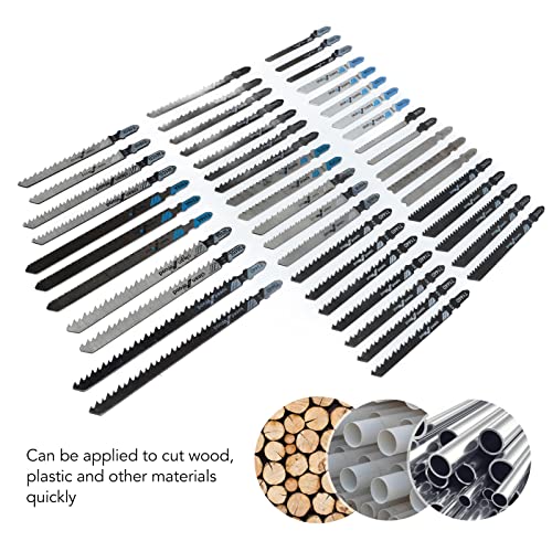 48Pcs Jigsaw Blade Set Assorted T Shank Jig Saw Blades High Speed Steel Reciprocating Sabre Saw Cutting Tool for Wood Plastic Metal with Storage Bag Garosa