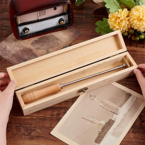 OLYCRAFT Unfinished Bamboo Wooden Storage Box with Hinged Lid - 12x2.2x1.8 Inch Rectangular Pencil and Branding Iron Box OLYCRAFT