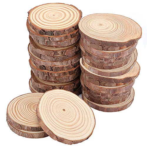 ZOENHOU 30 PCS 3.5-4 Inch Natural Wood Slices, 2/5 Inch Thickness Unfinished Wood Kit Wooden Circles Crafts with Bark for DIY, Arts, Centerpieces, ZOENHOU