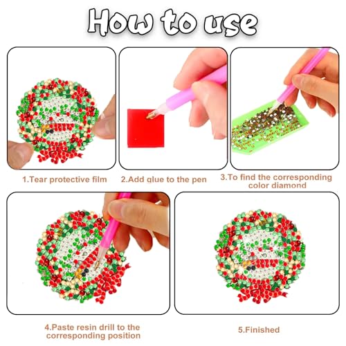 12 Pcs Christmas Diamond Painting Keychains Kit Double Sided DIY Cute Christmas Farm Animals Diamond Painting Keychains for Beginners Adults Art Demonwer