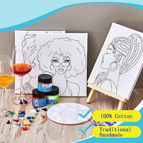 Xtinmee 12 Sets Afro Girl Painting Kit Bundle Include Wood Easels Pre Drawn Drawing Board Nylon Brush Palettes Plain Aprons Tassels and Metal Ring Xtinmee