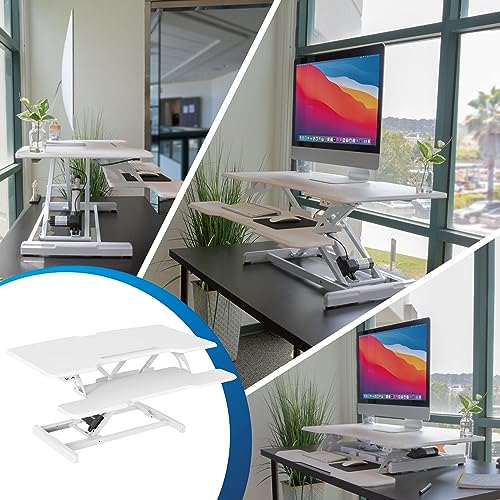 Mount-It! Electric Standing Desk Converter with 38" Tabletop, Height Adjustable Sit Stand Desk Riser, Motorized Desk Riser with Keyboard Tray and Mount-It!