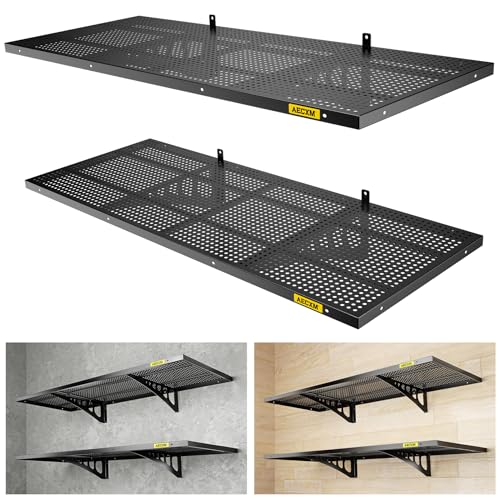 Aecxm 2pack-1.64x4ft Garage Storage Rack Floating Wall Shelves Garage Shelves Heavy Duty Sturdy Wall Shelves Wall Mounted Shelves (Black) Aecxm