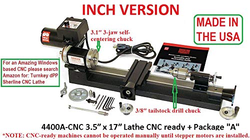 Sherline 4400A-CNC 3.5" X 17" CNC Lathe (INCH) +"A" Package (Intended for Computerized CNC) Computerized Sherline CNC control (Windows OS)