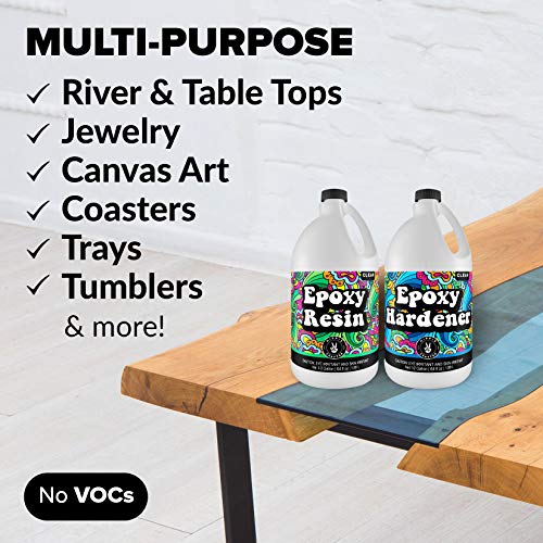 Crystal Clear Epoxy Resin 1 Gallon Kit 2 Part Epoxy Resin for Tumblers, Wood, Table Top, Countertop, Bar & Craft Art, Resin Molds Clear Casting Resin HIPPIE CRAFTER