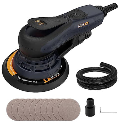 MAXXT Electric 5mm Random Orbital Sander Brushless 350W 3A Multi-function Variable Speed Electric Corded Orbital Sanders Machine with 10 Sanding