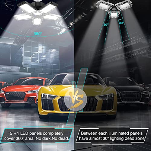 LED Garage Lights 2 Pack - 160W 16000LM 6500K Garage Lights Screw in LED Garage Ceiling Lights with 5+1 Deformable Panels, Garage Lights Ceiling LED YIBEYYDS