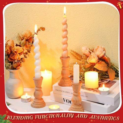Nitial 12 Pcs Unfinished Classic Wood Candle Holders Small Wooden Candlesticks Unfinished Candlestick Holders for Crafts DIY Xmas Christmas Gift Nitial