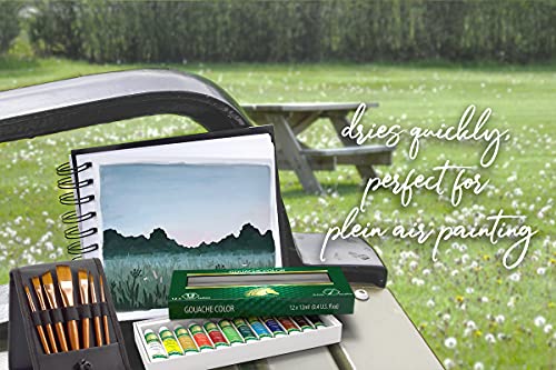 MyArtscape Gouache Paint Set - 12 x 12ml Tubes - Artist Quality - Lightfast - Premium Vibrant Colors - Fade-proof - Rewettable - High Pigment Load - MyArtscape