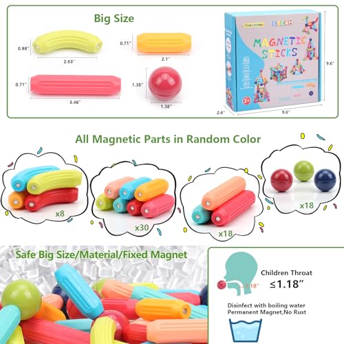 COUOMOXA 74 PCS Magnetic Blocks Sticks Construction Building, Learning Education Stem Preschool Toddler Kids Toys for 3+ Year Old, Montessori Toys COUOMOXA