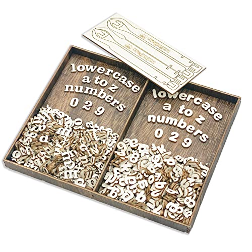 740 Pieces Half Inch Mini Blank Wood Lowercase Letters Unfinished Wooden Numbers with Stained Tray for Scrapbooking DIY Project Cregugua