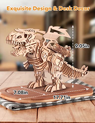 MIEBELY 3D Wooden T-Rex Puzzle Kit with Roaring Sound and Motion for Adults and Kids MIEBELY