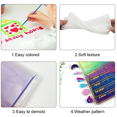 Resin Moulds with Paint Brush, FineGood Calendar Resin Moulds Silicone Resin Kit Month Week Planner Silicone Moulds for Resin Casting FineGood