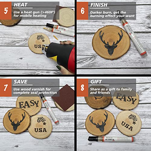 SUIUBUY Wood Burning Pen Tool - 2 PCS Scorch Pen Marker for Crafting & Stencil Wood Burning, Chemical Wood Burner Set with Oblique Tip and Bullet SUIUBUY