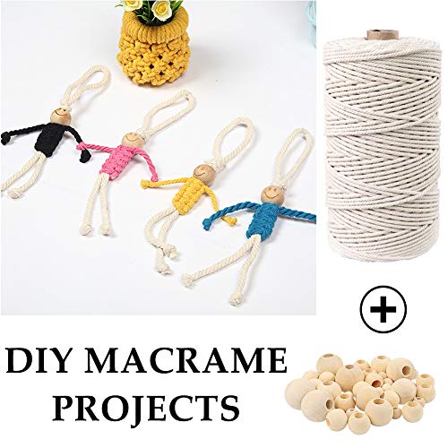 120pcs Macrame Kits for Beginners 3mm x 109yards Natural Cotton Macrame Cord with Wooden Beads & Rings,Wooden Sticks,Metal Rings Macrame Supplies MAOQIAN