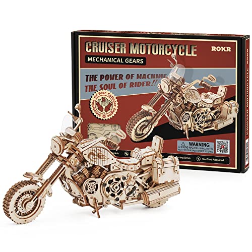ROKR 3D Wooden Puzzles for Adults 1:8 Scale Motorcycle Model Car Kits to Build - DIY Wood Craft Hobbies for Adults/Men/Women for Teens/Dad/Mom ROKR