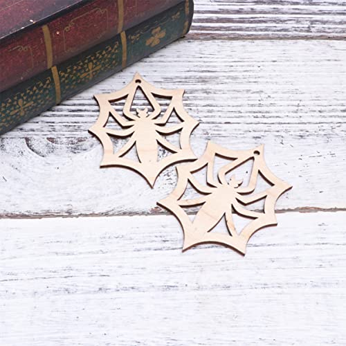 MAGICLULU 10 Pcs Wooden Slices Spider Web Ornaments Unfinished Wood Cutouts Animals Halloween Wood Cutouts Halloween Tree Spider Webs Wedding MAGICLULU