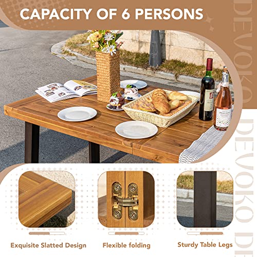 Devoko Home Acacia Wood Dining Table 6-Person Indoor Table with Iron Legs, Sandblast Finish, Natural Stained, Rustic Metal, 69 * 33 * 30 inch Devoko