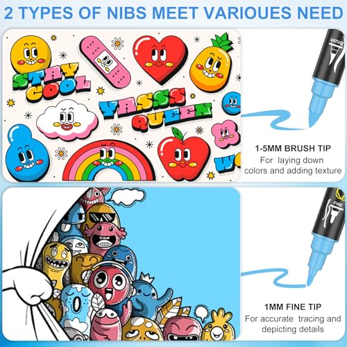 EscriWise 54 Colors Acrylic Paint Pens Paint Markers Set,Dual Tip Paint Markers With Fine Tip and Brush Tip,Premium Paint Pens for Stone,Canvas,Rock EscriWise