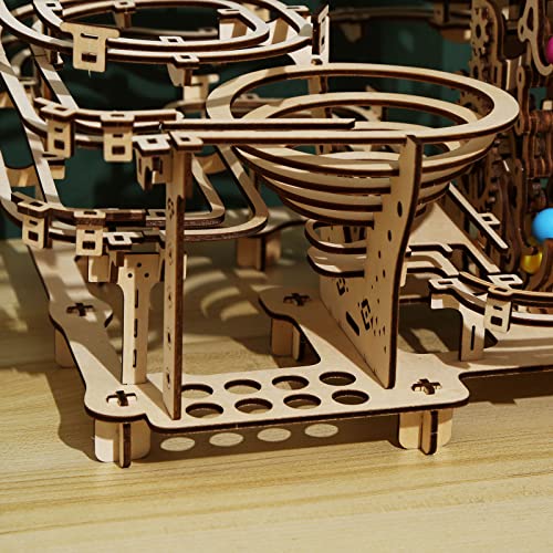 Wooden Marble Run Kit - 3D Puzzle Wood Colored Balls Run Stepped Hoist with 3-Stepped Lift Mechanism - Kinetic DIY Marble Run Wooden Puzzle ROEOLNIL