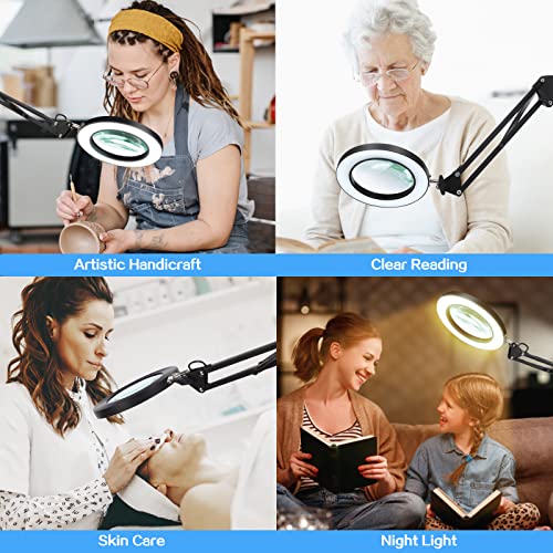 10X Magnifying Glass Lamp, Adjustable Swing Arm 72 LEDs Real Glass Lens Magnifier Light,3 Color Modes 10 Stepless Dimmable,Perfect for Daily Baoomalongly
