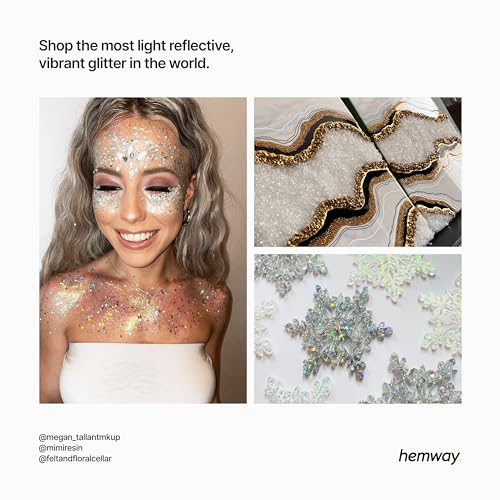 Hemway Polyurethane & Epoxy Resin Glitter 100g / 3.5oz Metallic Crystal Flake Additive for Flooring Jewelry Tumblers Glass Pigment - Fine (1/64" Hemway
