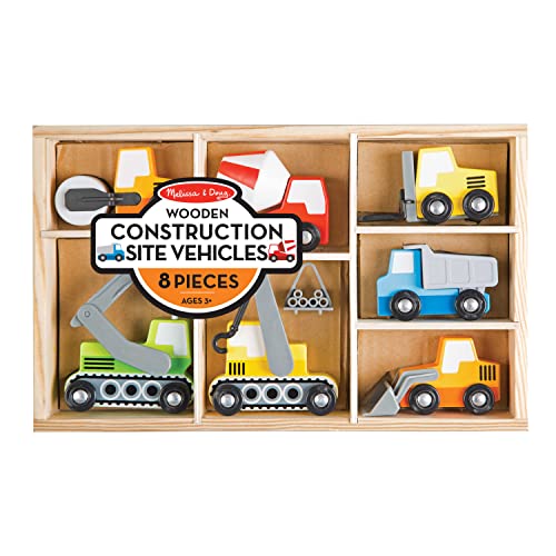 Melissa & Doug Wooden Construction Site Vehicles With Wooden Storage Tray (8 pcs) - Vehicle Toys, Cars For Toddlers And Kids Ages 3+ Melissa & Doug