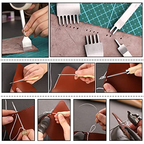TLKKUE Leather Craft Tools Leather Working Tools Kit with Custom Storage Bag Leather Carving Tools Leather Craft Making for Cutting Punching Sewing TLKKUE