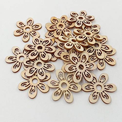 HEALLILY 20 Pcs Flower Wood Shapes Craft Wooden Slices DIY Unfinished Wood Ornament for DIY Art Home Decoration HEALLILY