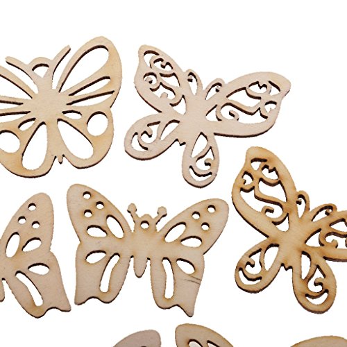50pcs Wood Butterfly Embellishment Slices Cutout Crafts for Card Making Scrapbooking DIY Wood Art Wedding Decorations FRECI