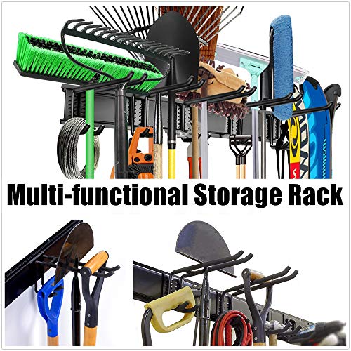WALMANN Wall Mount Tool Organizer, Mop and Broom Holder, Garage Storage Rack, Heavy Duty Garden Tool Storage Organization System, Holds Up to 300lbs WALMANN