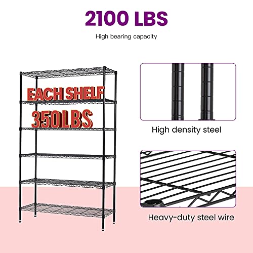 FDW 48"L×18"W×82"H Wire Shelving Unit Storage Cart Metal Shelf Rolling Utility Cart 2100Lbs Capacity with 6 Tier Casters Adjustable Layer Rack Strong FDW