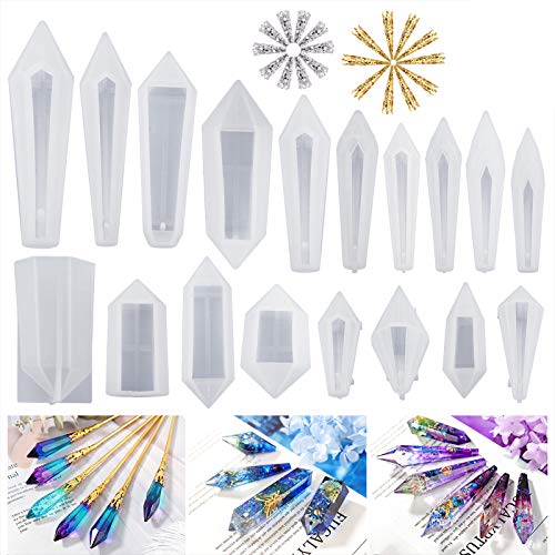 LET'S RESIN Resin Molds 18Pcs Pendulum Crystal Molds for Resin, Silicone Molds for Resin,Multi-Facet Resin Jewelry Molds for Quartz Crystals LET'S RESIN