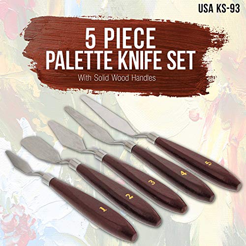 U.S. Art Supply 5-Piece Stainless Steel Palette Knife Set - Flexible Spatula Painting Knives for Color Mixing, Spreading, Applying Oil & Acrylic US Art Supply